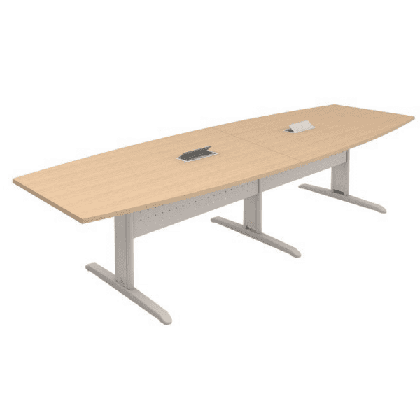 Mesa Reunião Semi Oval Bipartida Com Rasgo Para 2 Caixa De Tomada - Frontal Aço 350 X 120 (RP)