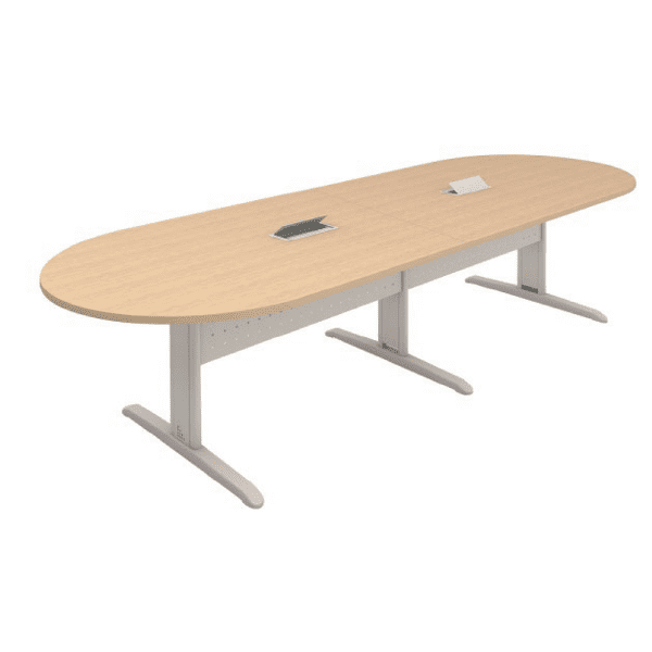 Mesa Reunião Oval Bipartida Com Rasgo Para 2 Caixas De Tomada - Frontal Aço 350 X 120 (RP)